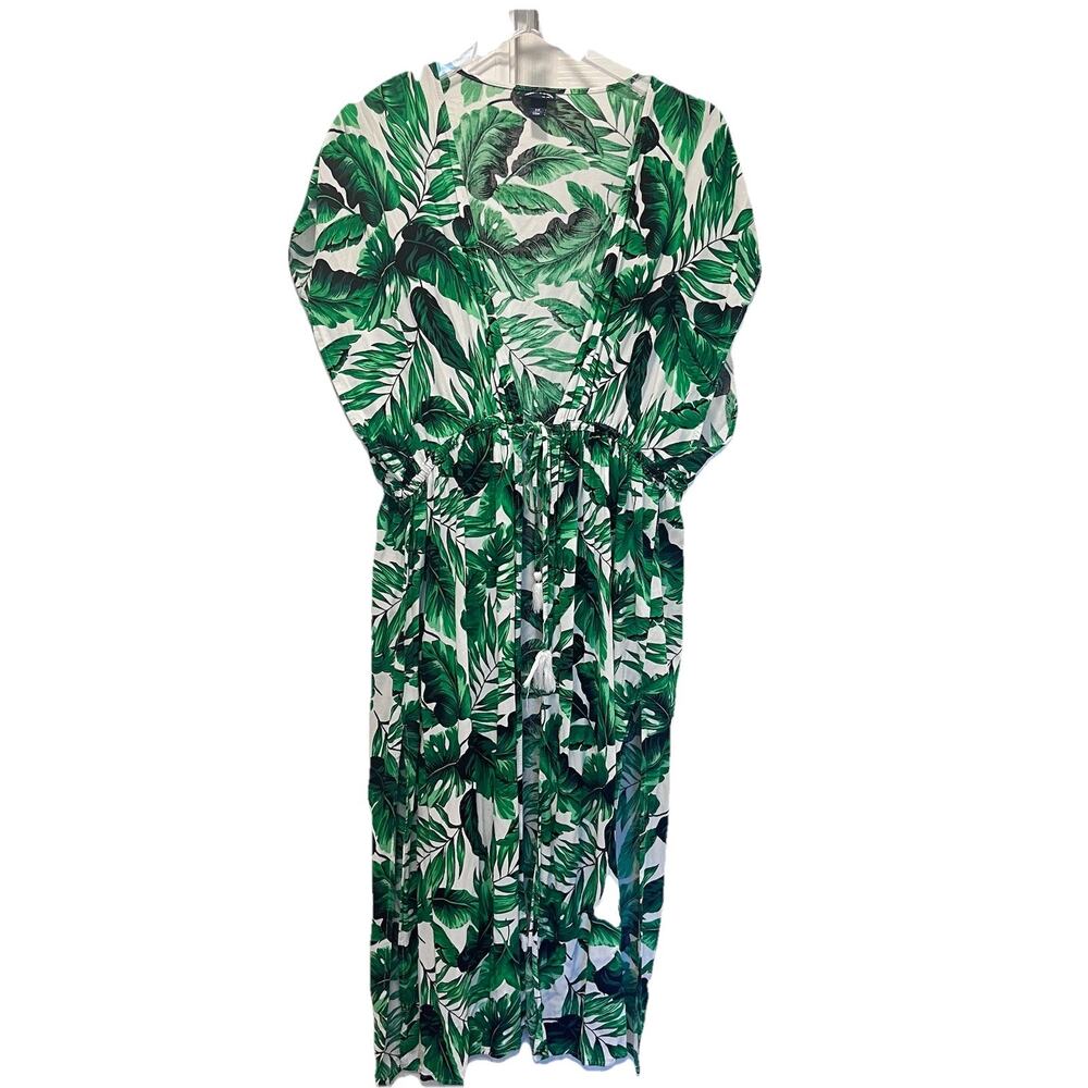 Scoop Swimsuit Cover Up/ Size XS (0-2)/ Tropical/ Green Leaf/ Long/ Tie Front